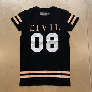 Vintage Civil Regime Black Varsity printed tee Sz S Women’s